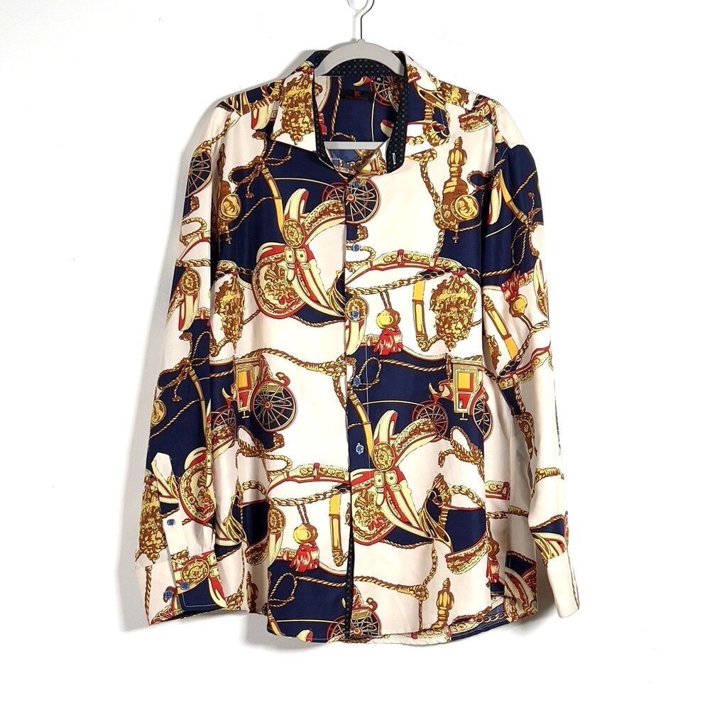 BC Collection Long Sleeve Shirt Mens Sz XL Multicolor Equestrian Print